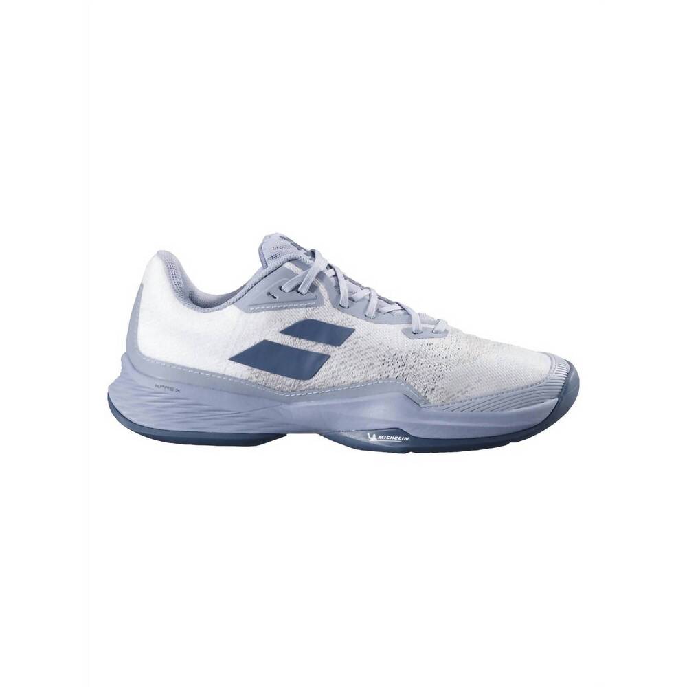 NEW BABOLAT men's jet mach 3 all court shoes in white/dark grey